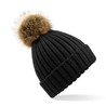 Fur Pom Pom Chunky Beanie - B412:Black, 100% acrylic, One Size